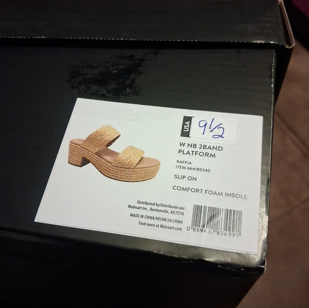 No Boundaries Women's Two Band Woven Platform Sandals Raffia 9 1/2